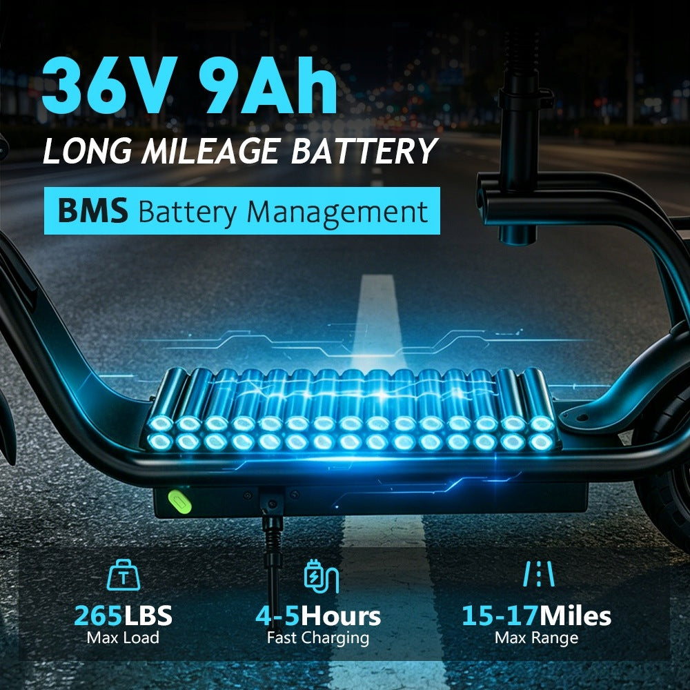 Foldable Electric Vehicle with Seat & Rear Basket,350W 36V 9Ah,8.5inch App Foldability partially assembled, calibrated