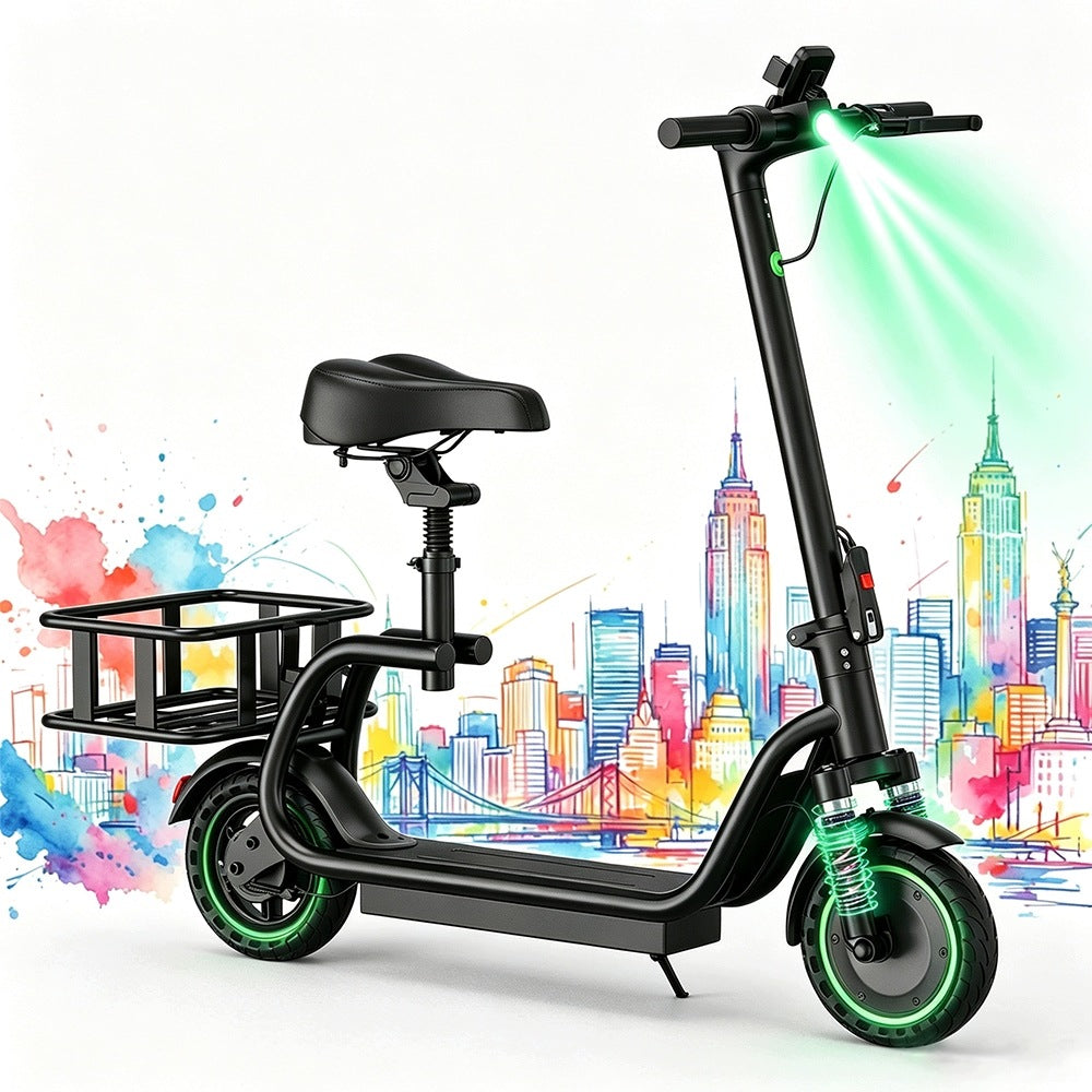 Foldable Electric Vehicle with Seat & Rear Basket,350W 36V 9Ah,8.5inch App