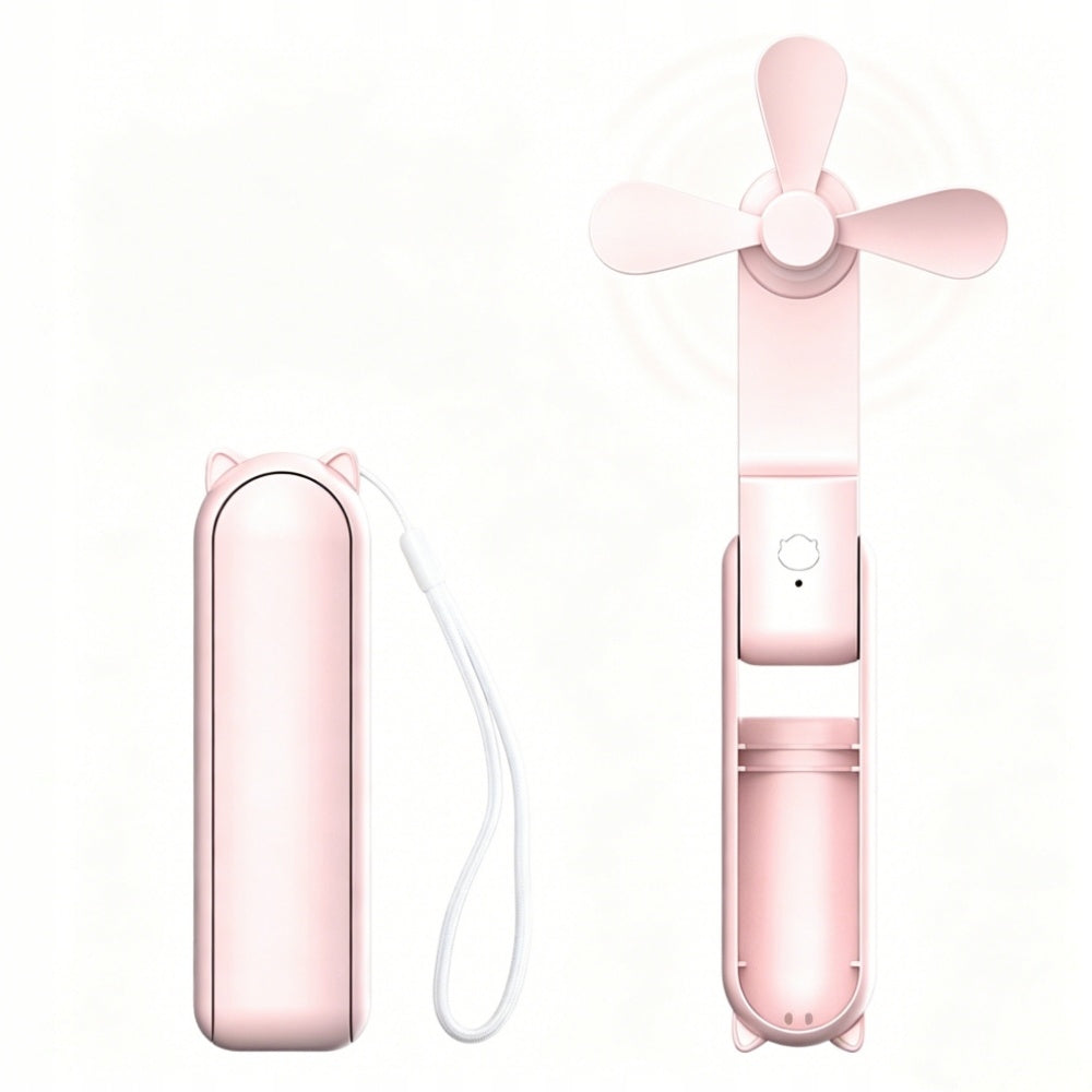 Foldable Fan with Power Bank 3 Speed Modes Low Noise ABS Material Pink