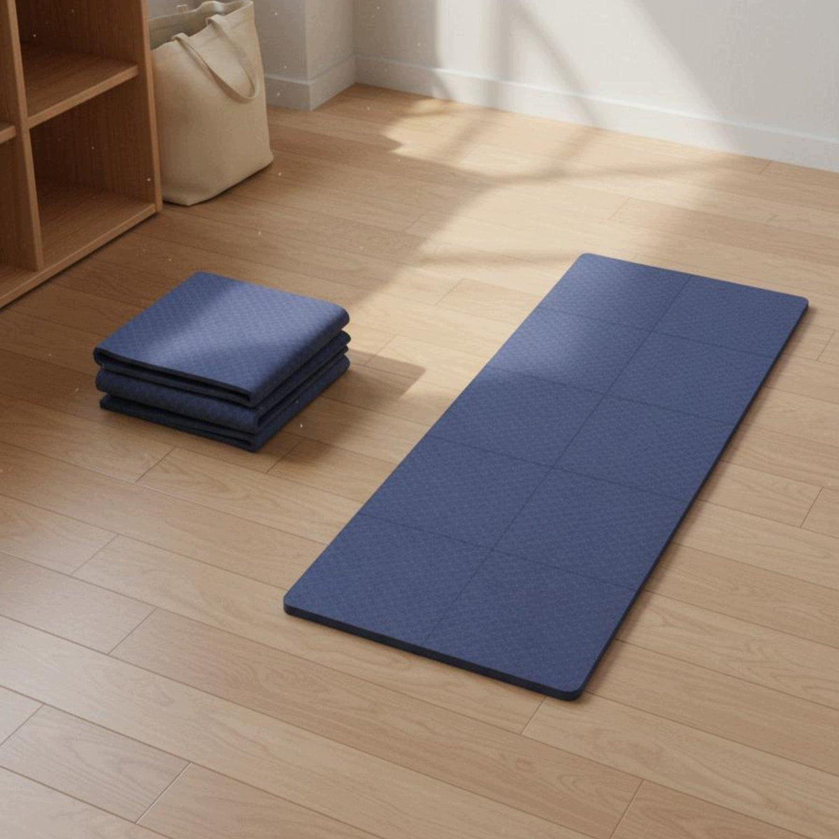 Foldable Tpe Yoga Pad Space saving Exercise Mat Non slip Dark Purple Packaging status original