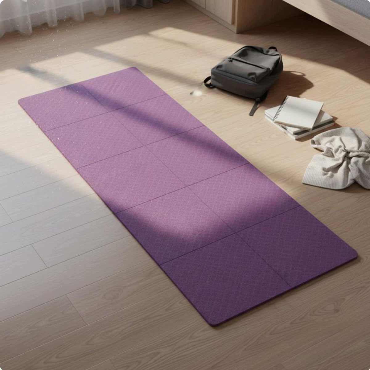Foldable Tpe Yoga Pad Space saving Exercise Mat Non slip Dark Purple