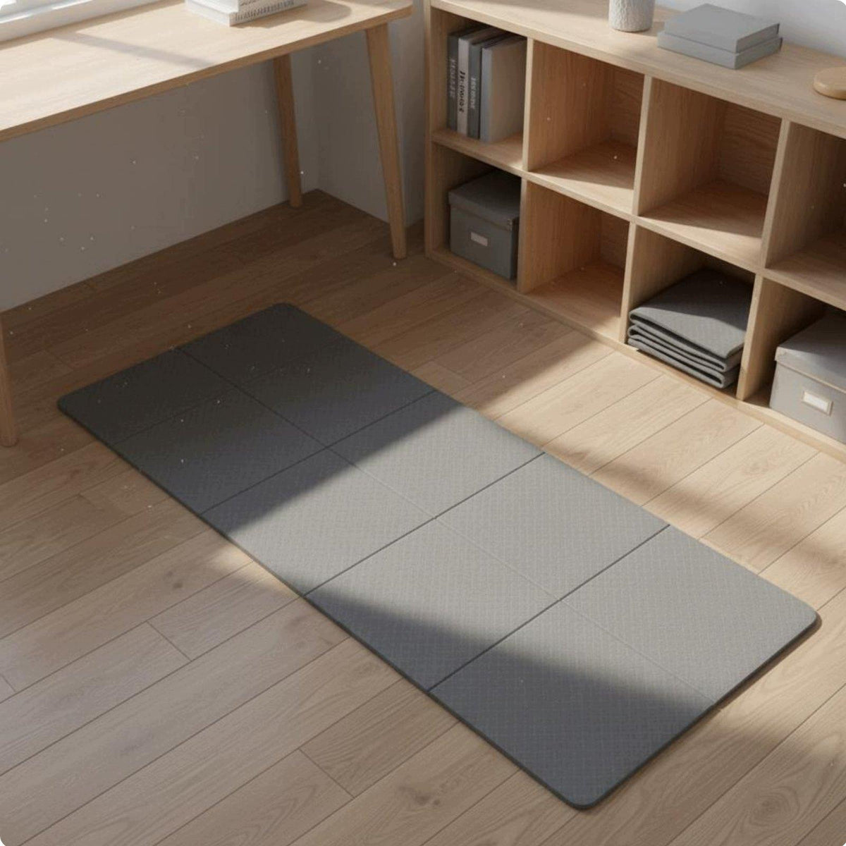 Foldable Tpe Yoga Pad Space saving Exercise Mat Non slip Fitness Gray