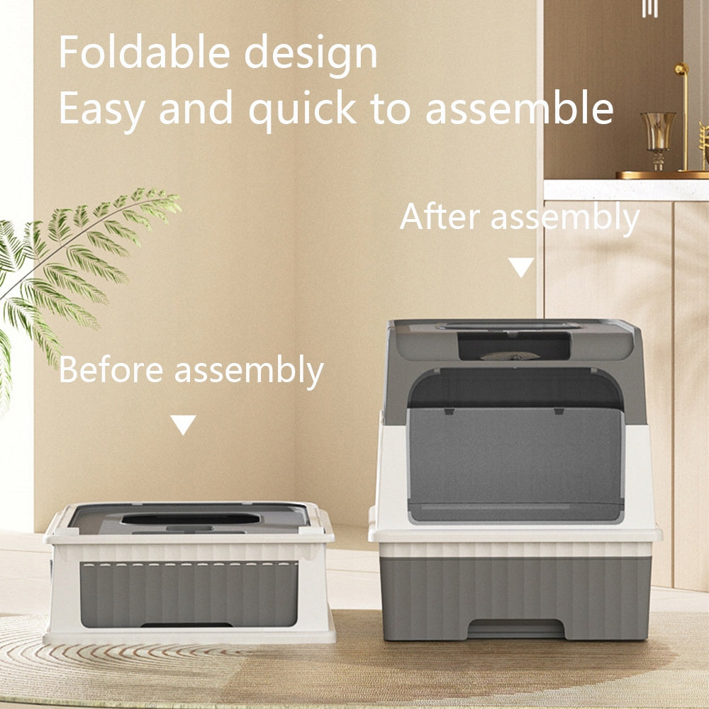 Foldable cat litter box, fully enclosed with lid and UV light, with scoop Kind closed litter box