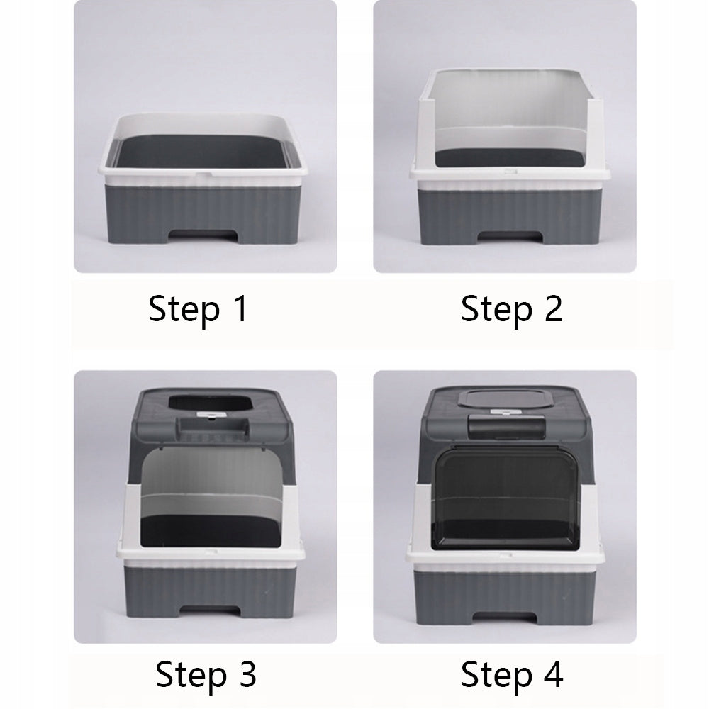 Foldable cat litter box, fully enclosed with lid and UV light, with scoop Length 49 cm