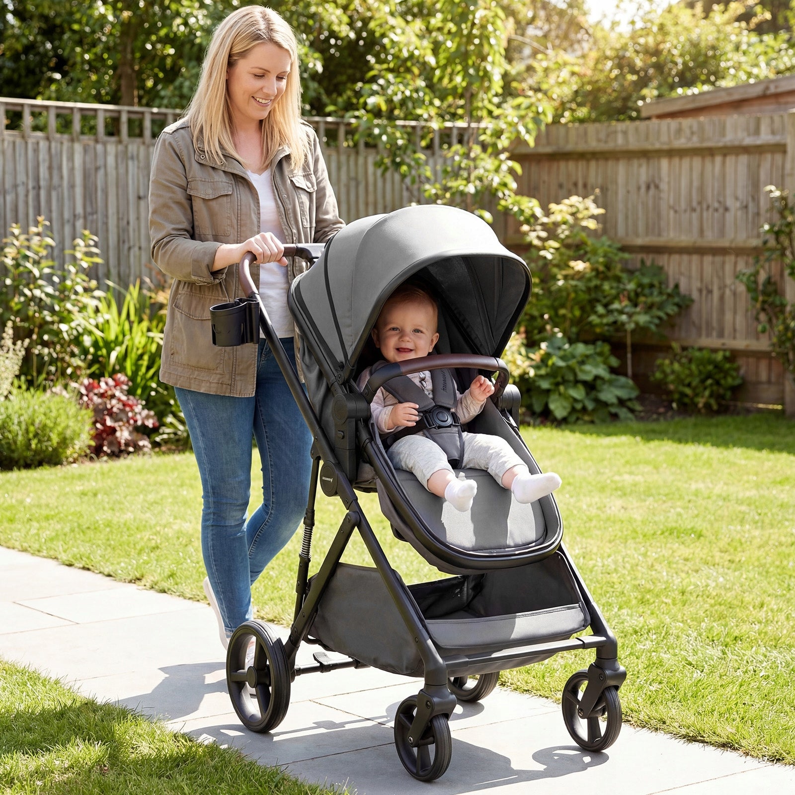 Folding Baby Stroller with Reverse Seat Stroller Color shades of gray and silver