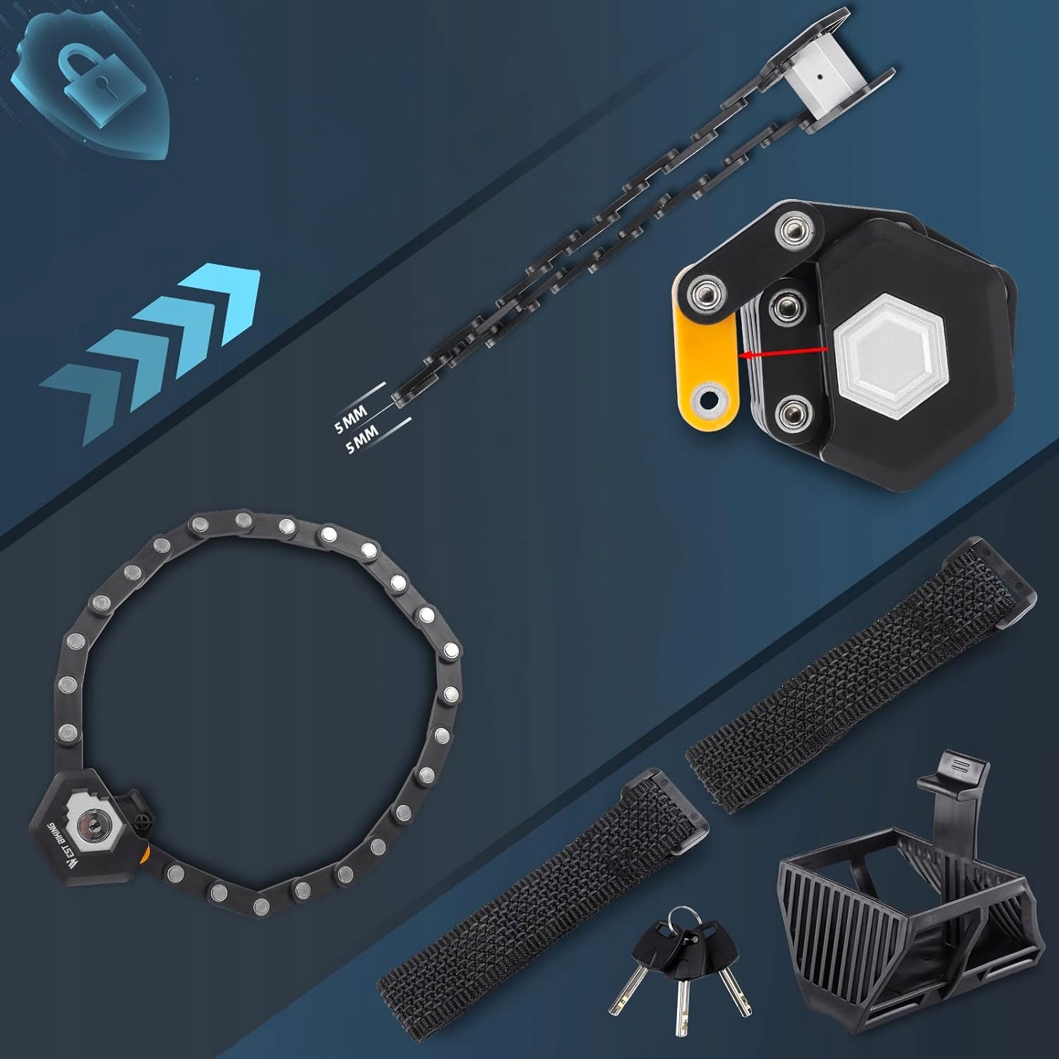 Folding Bicycle Lock Included 3 Road Mountain Bike Keys Manufacturer code Składana blokada rowerowa