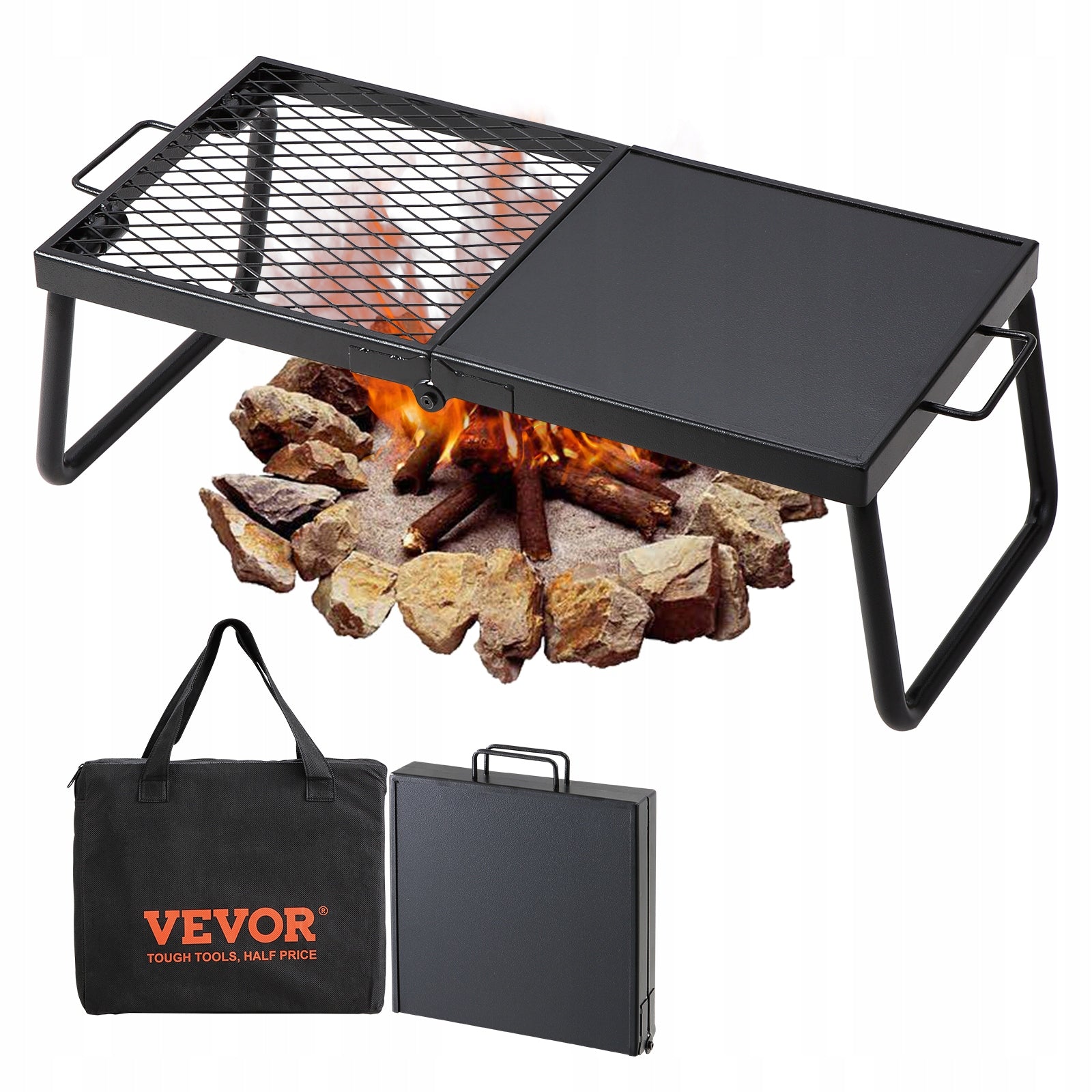 Folding Campfire Grill 57cm Steel Mesh Portable with Legs Carrying Bag Type portable