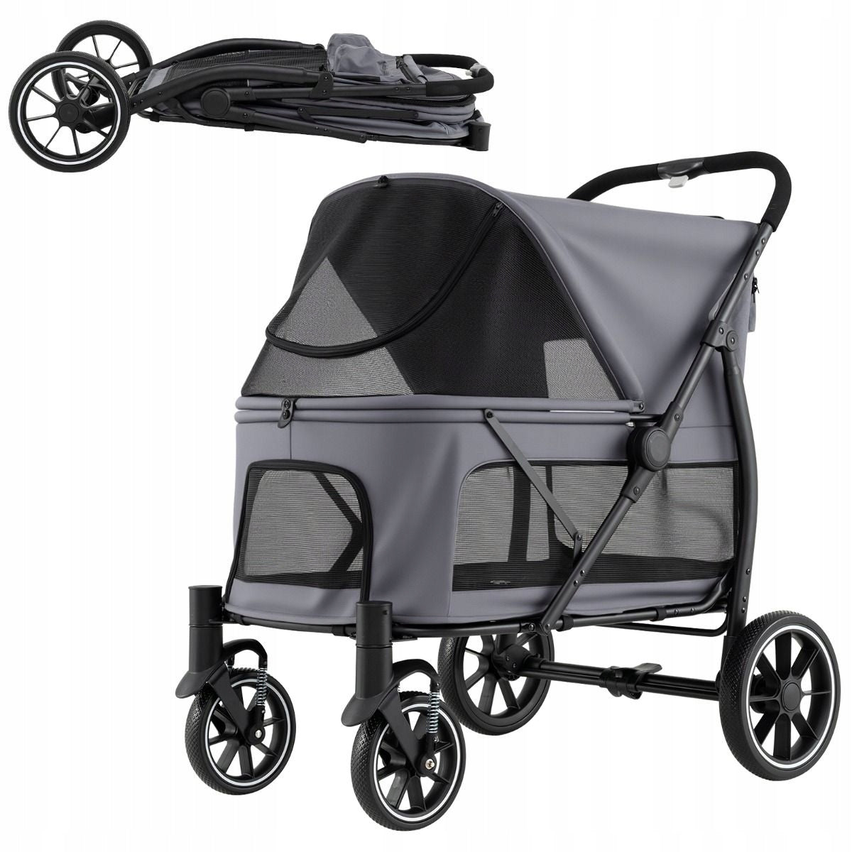 Folding Dog Stroller Grey