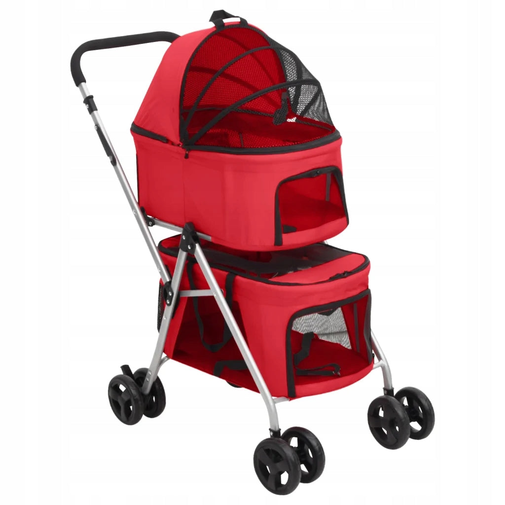 Folding Dog Stroller with Canopy and Separate Compartments, Red,