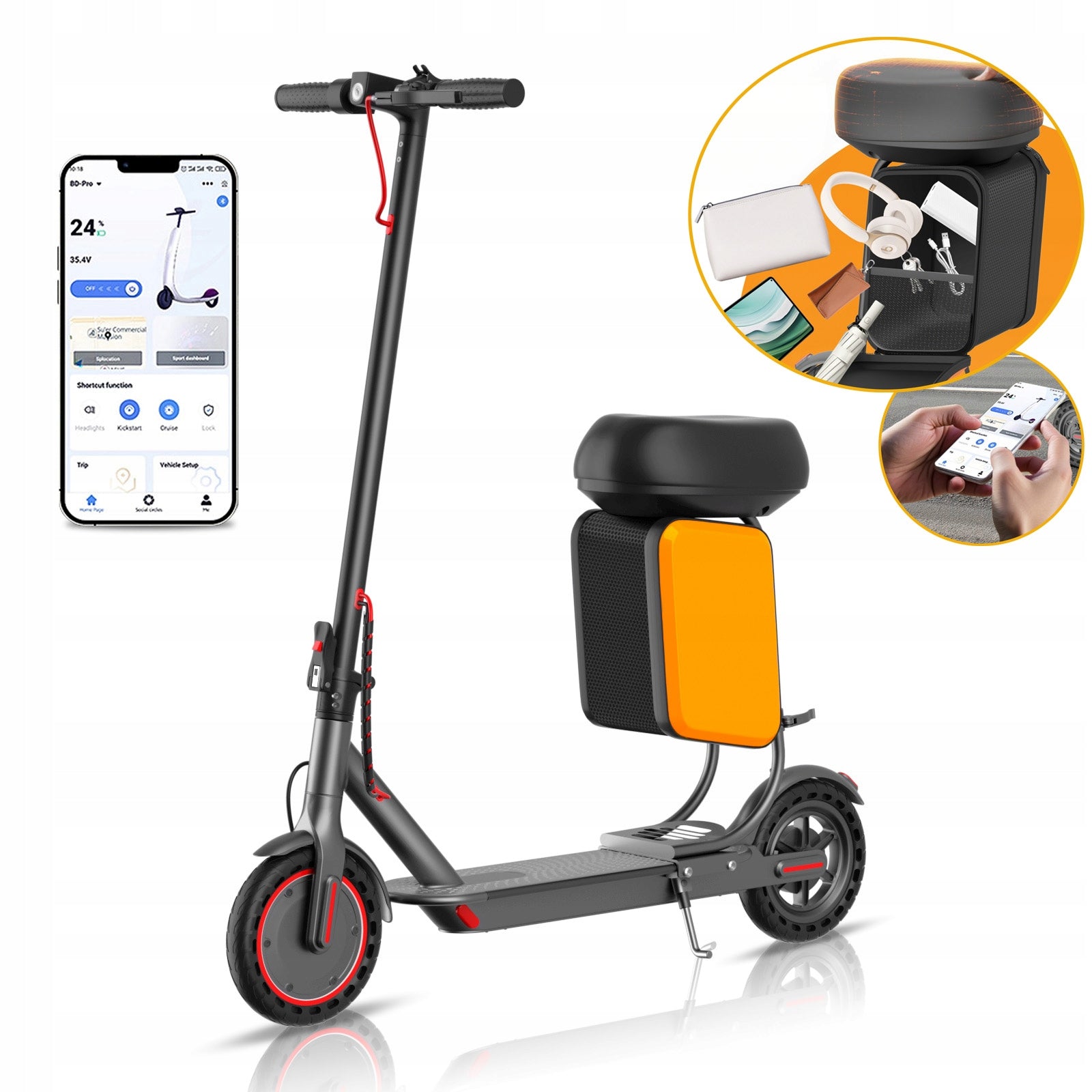 Folding Electric Scooter TX01-XB 350W 36V 25KM range 8.5" + 11L saddle bag