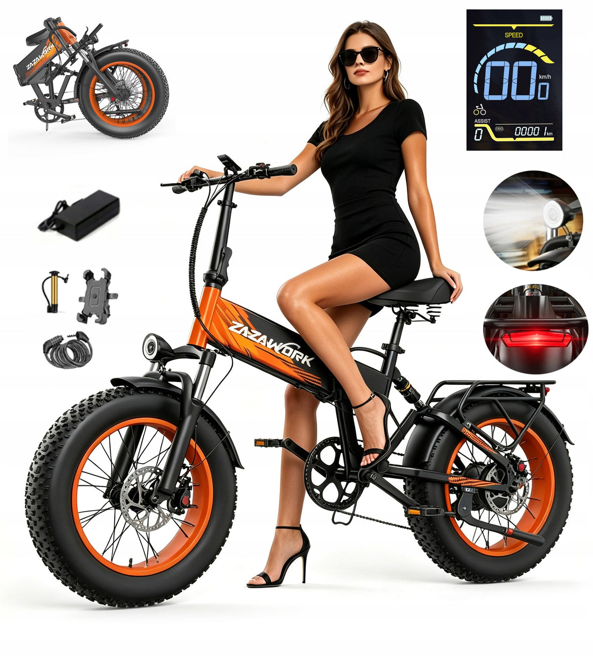 Folding Electric Vehicles ZAZAWORK 48V20Ah 1500W 120km 45km/h Off-road
