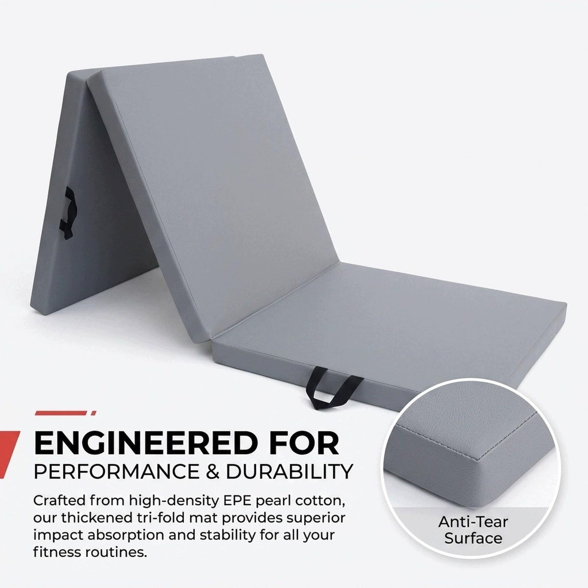 Folding Exercise Mat Yoga Mat with Carry Handles Anti Skid Light Gray Packaging status original