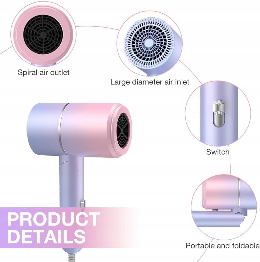 Folding Hair Dryer 800W – Ionization, Gradient Color Brand no brand