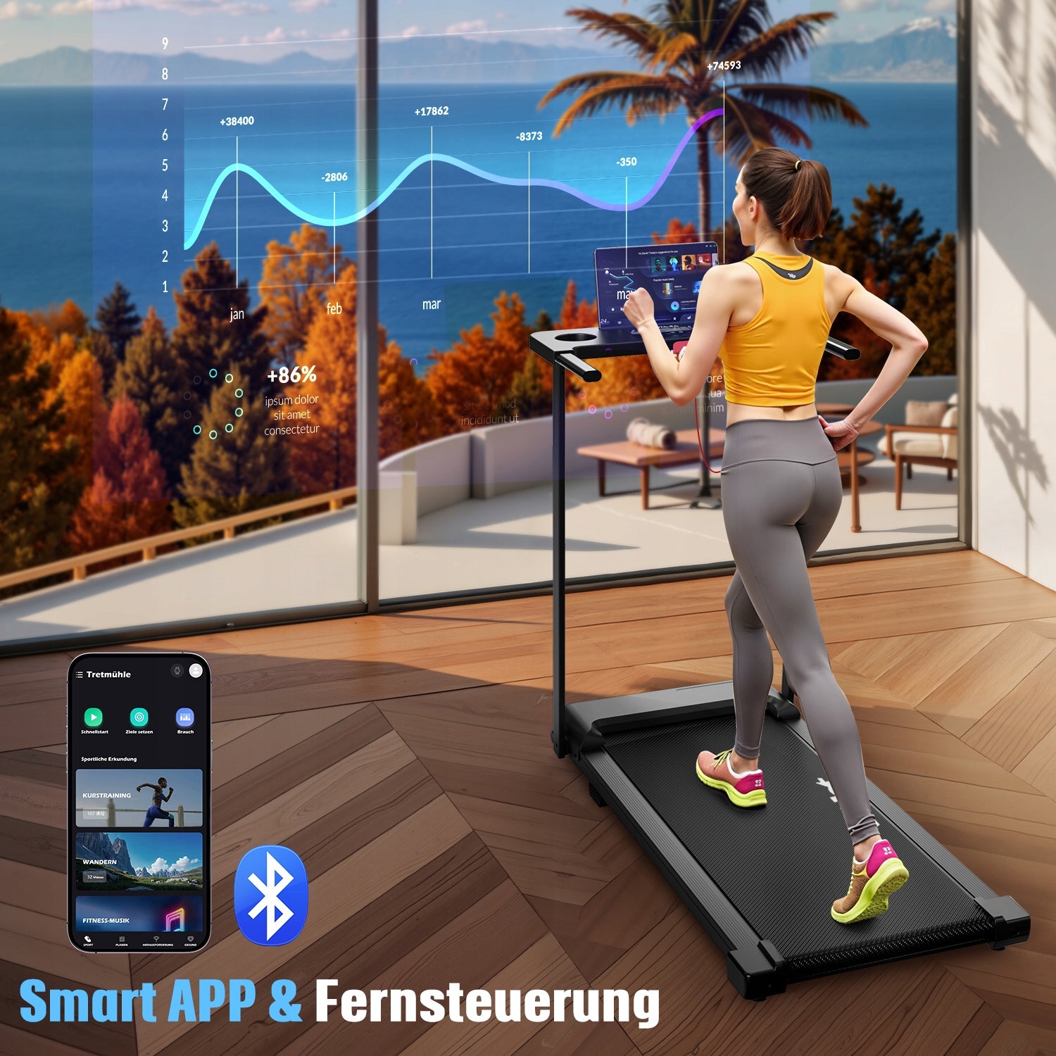 Folding Home Walking Running Treadmill,1–12 KM/H, LED Display, 12 Programs Measurements training duration distance speed burned calories