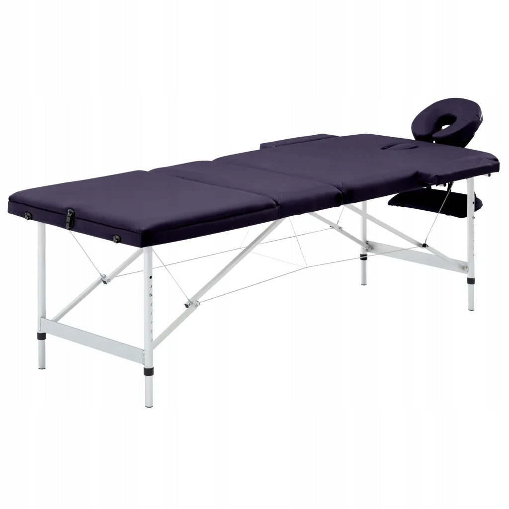 Folding Massage Table, 3-Zone, Aluminum, Purple