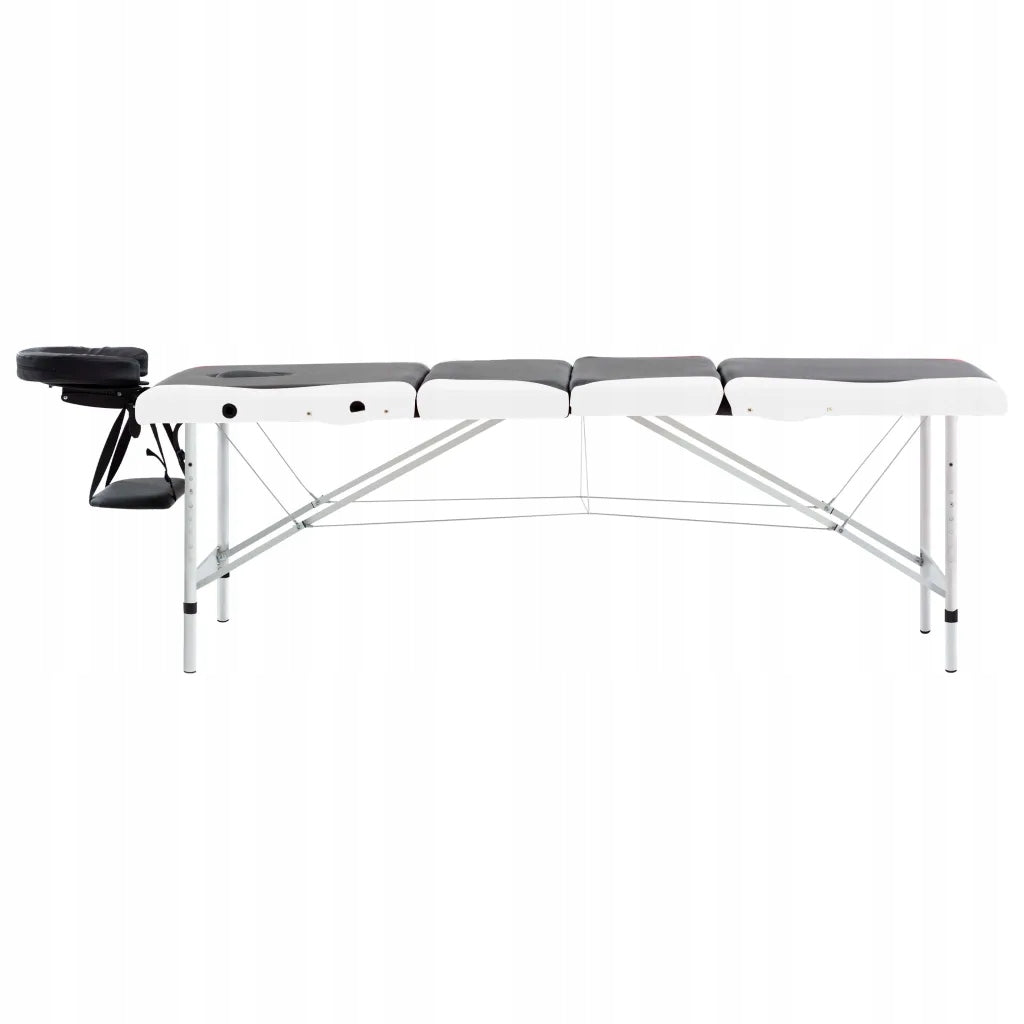 Folding Massage Table, 4-Zone, Aluminum, Black and White Color black