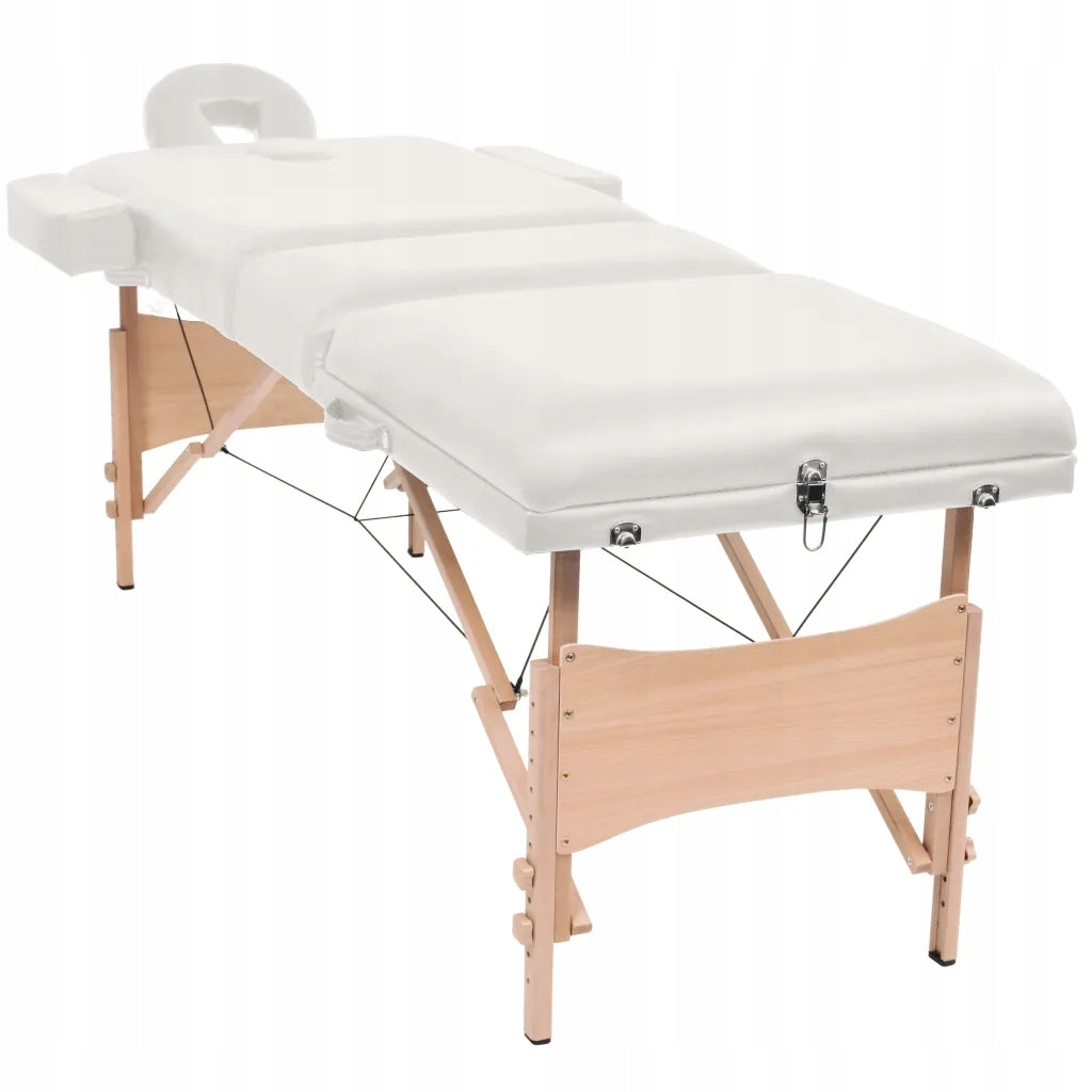Folding Massage Table with Stool, 3-Zone, White Color white