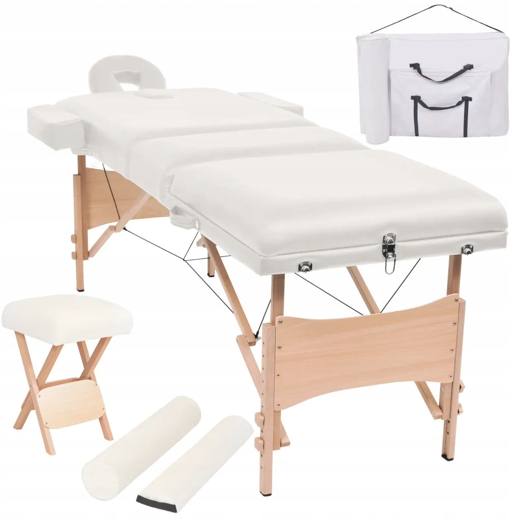 Folding Massage Table with Stool, 3-Zone, White