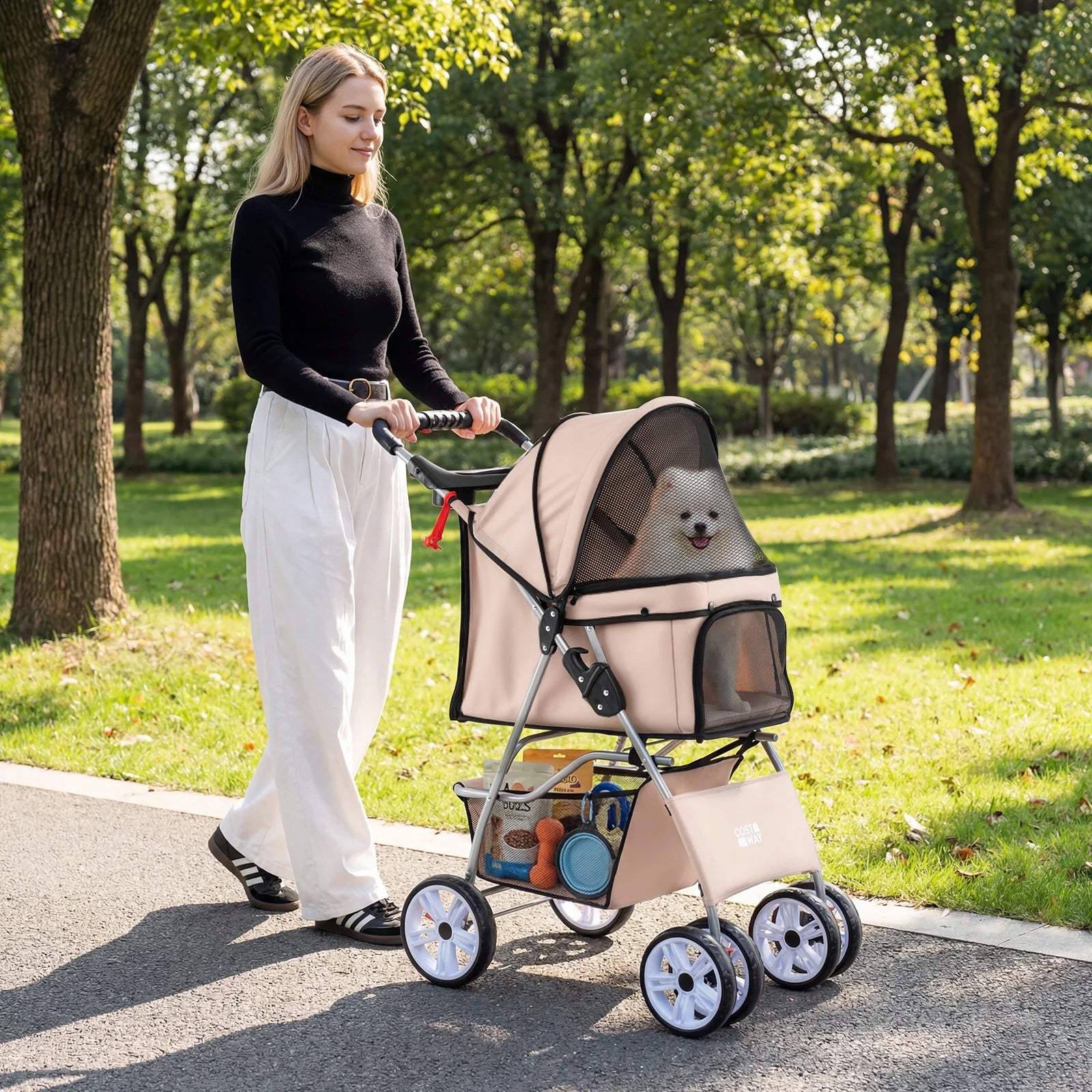 Folding Pet Stroller with Waterproof Cover Dog Stroller Brand Costway