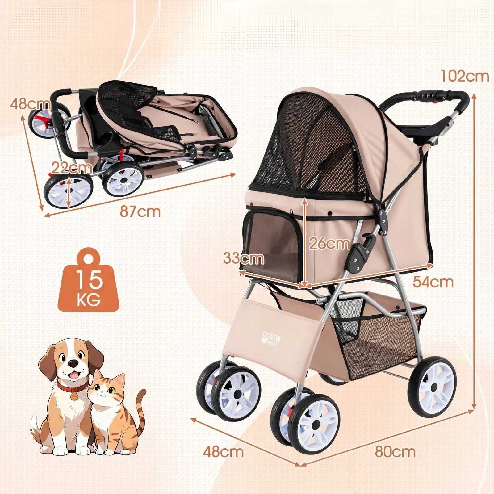 Folding Pet Stroller with Waterproof Cover Dog Stroller Manufacturer code PW10135MS