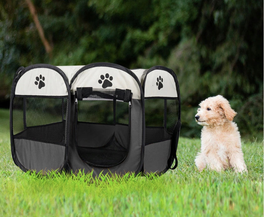 Folding Playpen for Dog Cat Puppies Kitten Light Bed Grey - L EAN (GTIN) 5903332005253