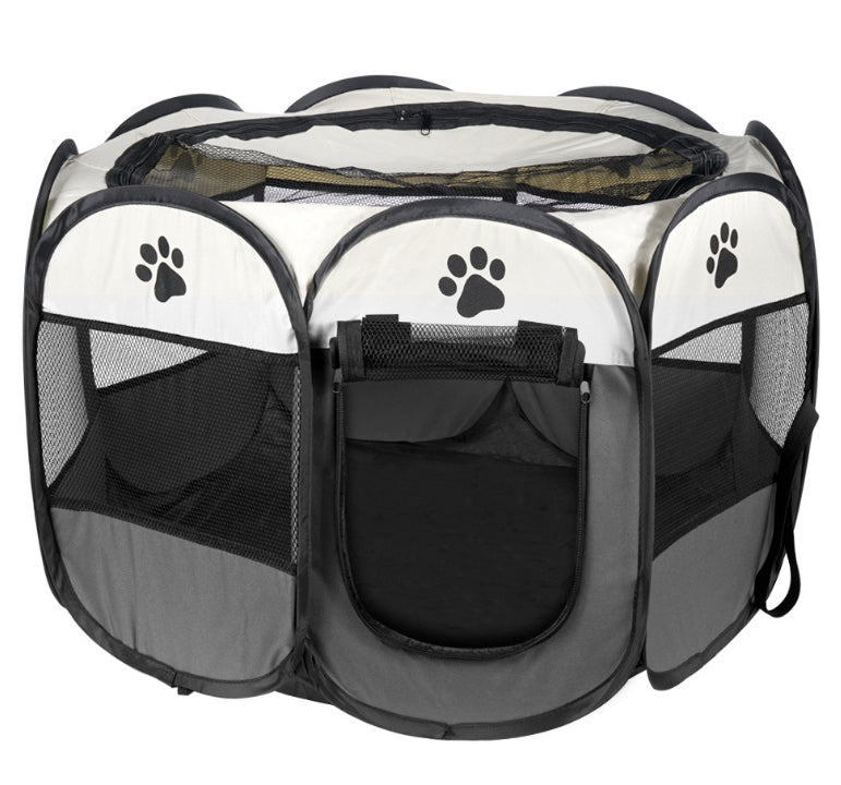 Folding Playpen for Dog Cat Puppies Kitten Light Bed Grey - L