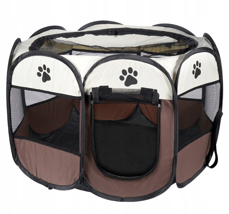 Folding Playpen for Dog Cat Puppies Kittens Lightweight Bed Brown - L