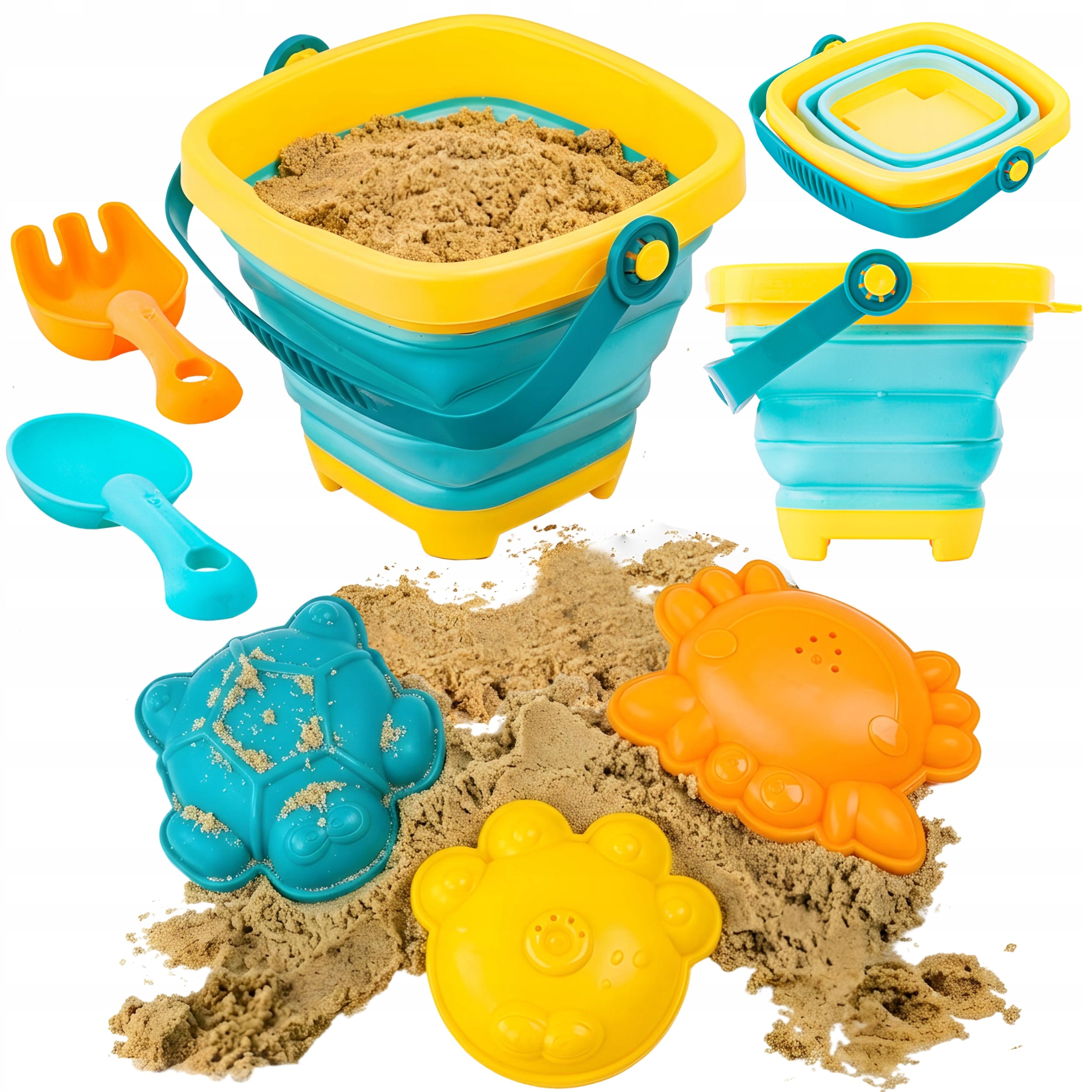 Folding Sand Bucket Beach Toy Sandbox Spatula Molds