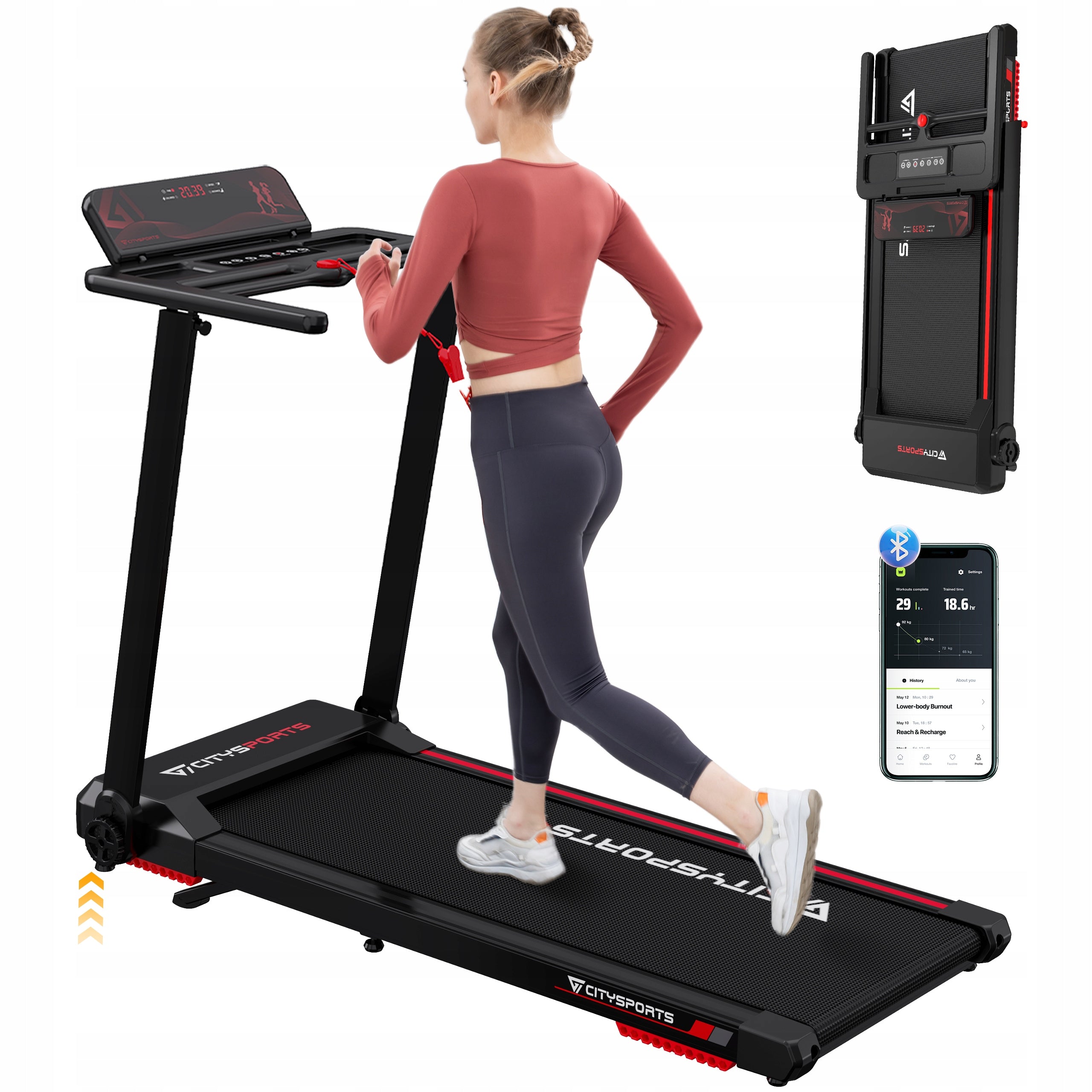 Folding Treadmill Home Electric Trainning Tilt Shock Absorption 12KM App/BT