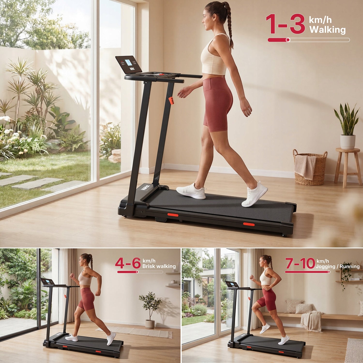 Folding Treadmills 1–10 km/h with Handrail, LCD, 12 Programs, 38x95 cm Kind electric