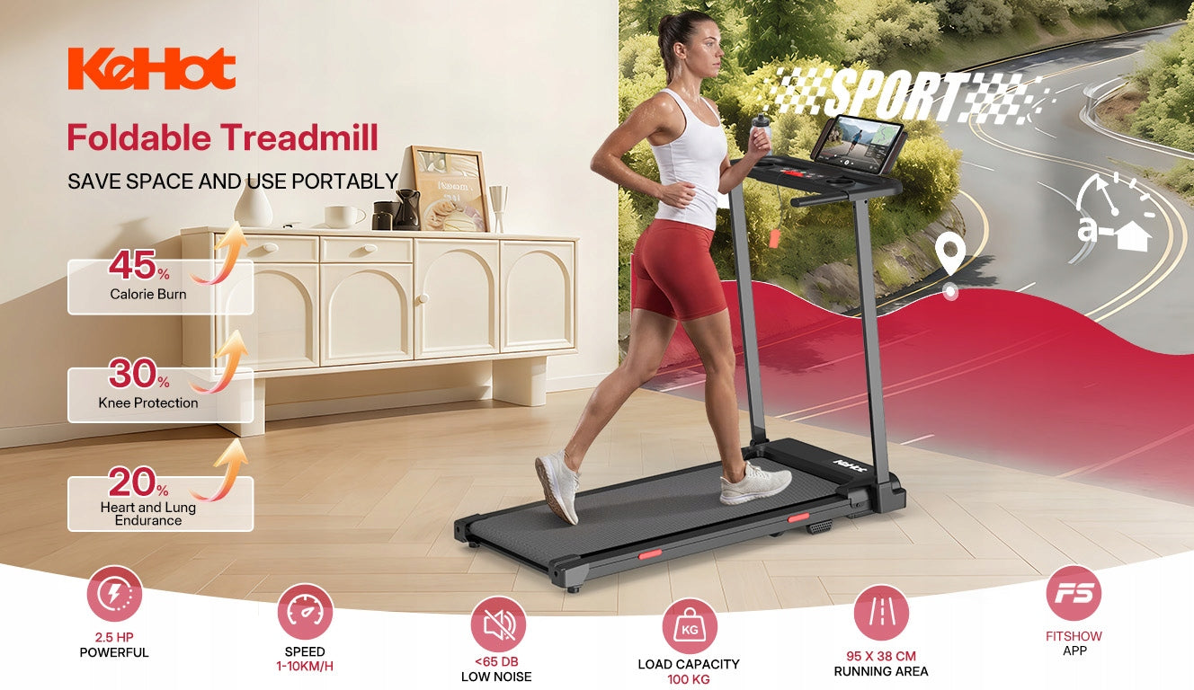 Folding Treadmills 1–10 km/h with Handrail, LCD, 12 Programs, 38x95 cm Measurements training duration distance speed burned calories