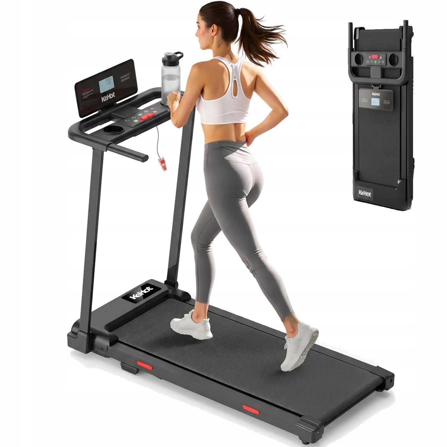 Folding Treadmills 1–10 km/h with Handrail, LCD, 12 Programs, 38x95 cm