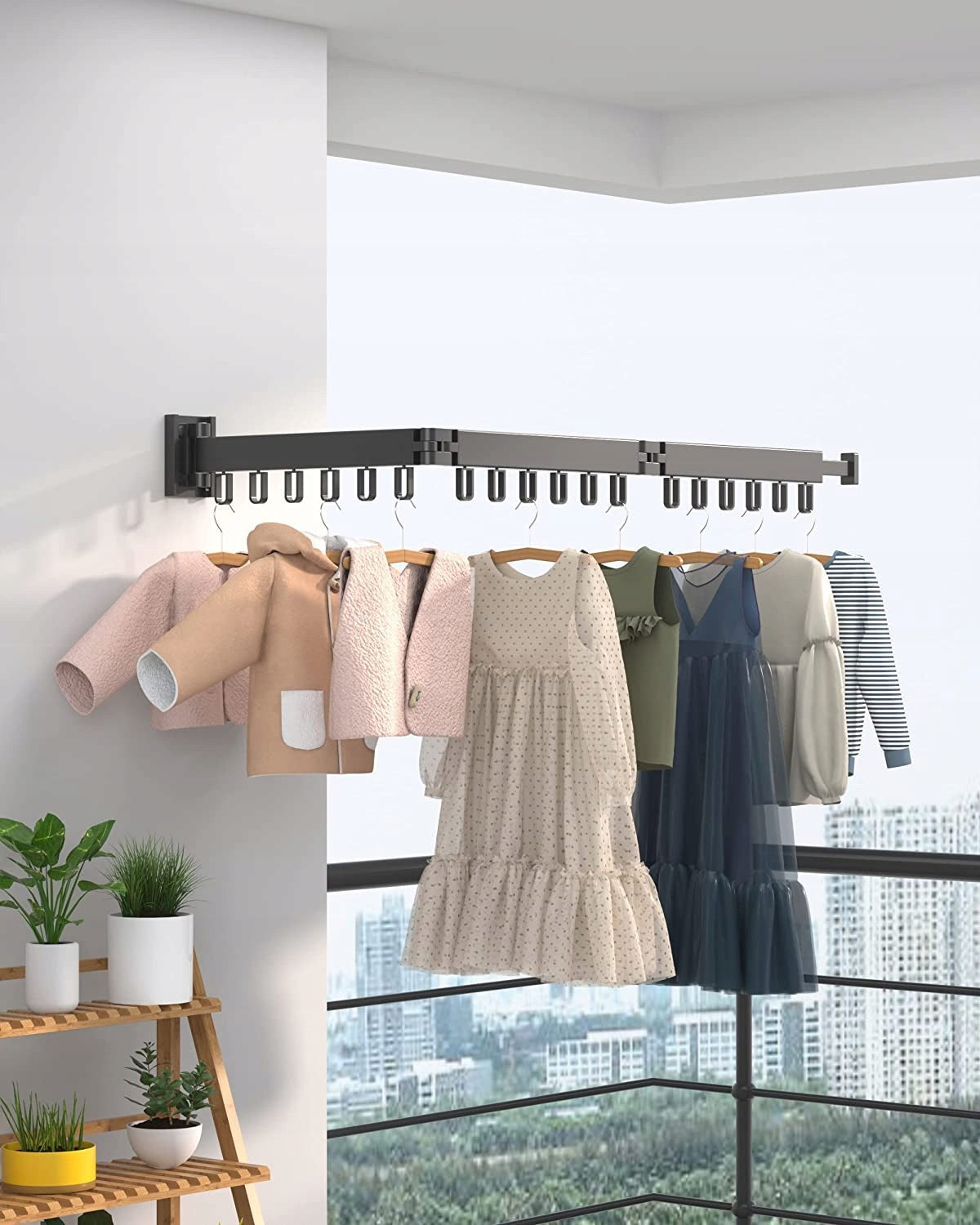 Folding Wall Hanger for Clothes with 18 Hooks - Foldable, Aluminum Product weight with unit packaging 1.1 kg