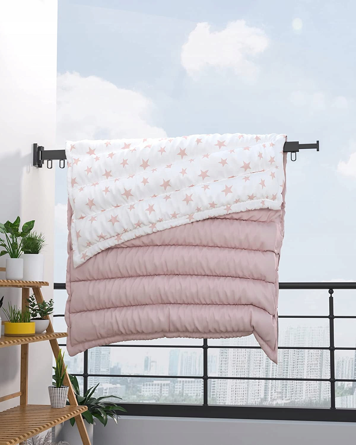 Folding Wall Hanger for Clothes with 18 Hooks - Foldable, Aluminum Unfolded width 120 cm