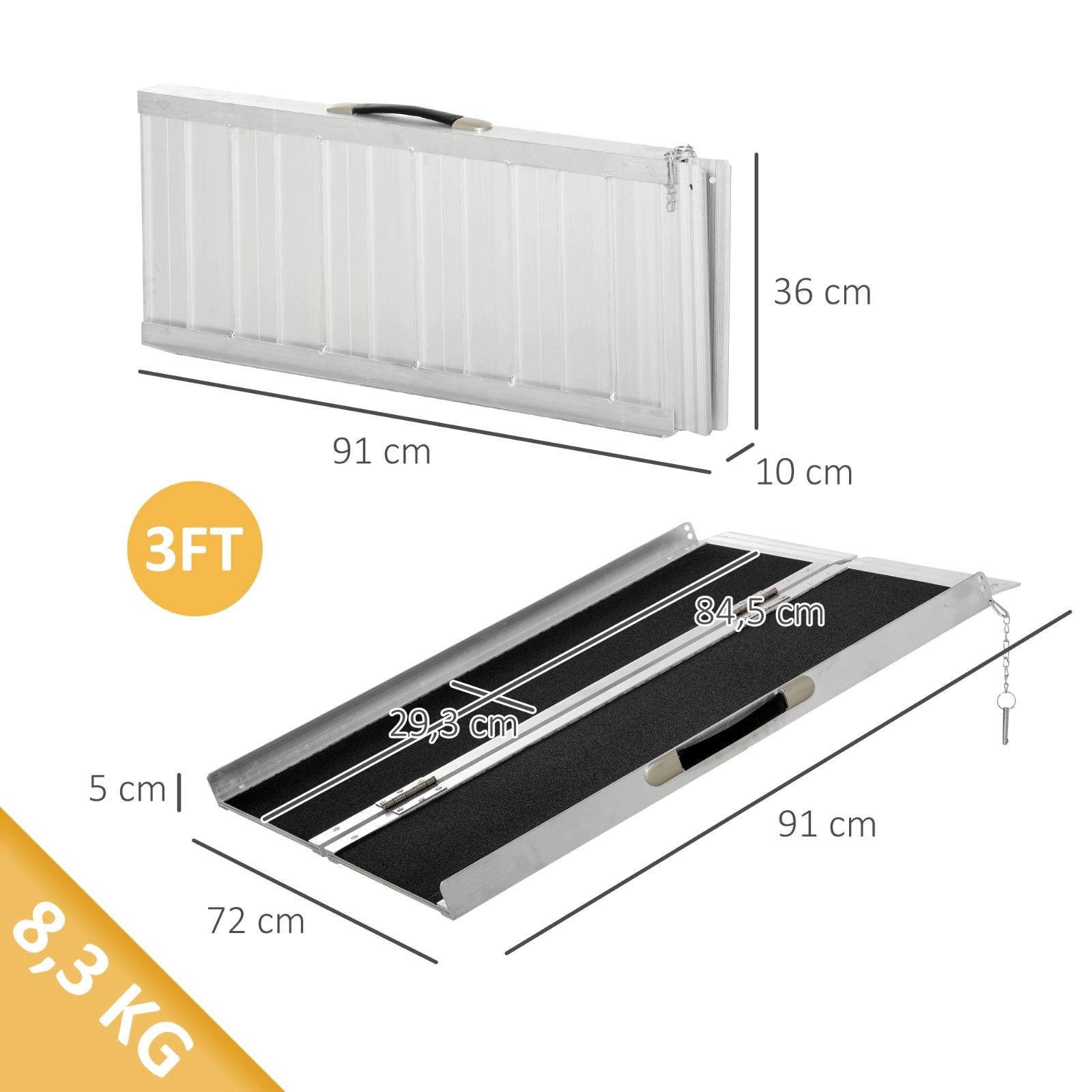 Folding aluminium ramp for wheelchairs, 270 kg, 91 x 72 x 5 cm Brand no brand