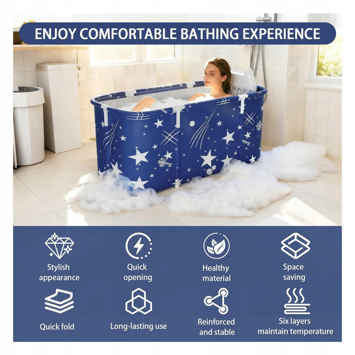 Folding bathtub for adults - portable with pillow - 120x55x50 cm Brand no brand