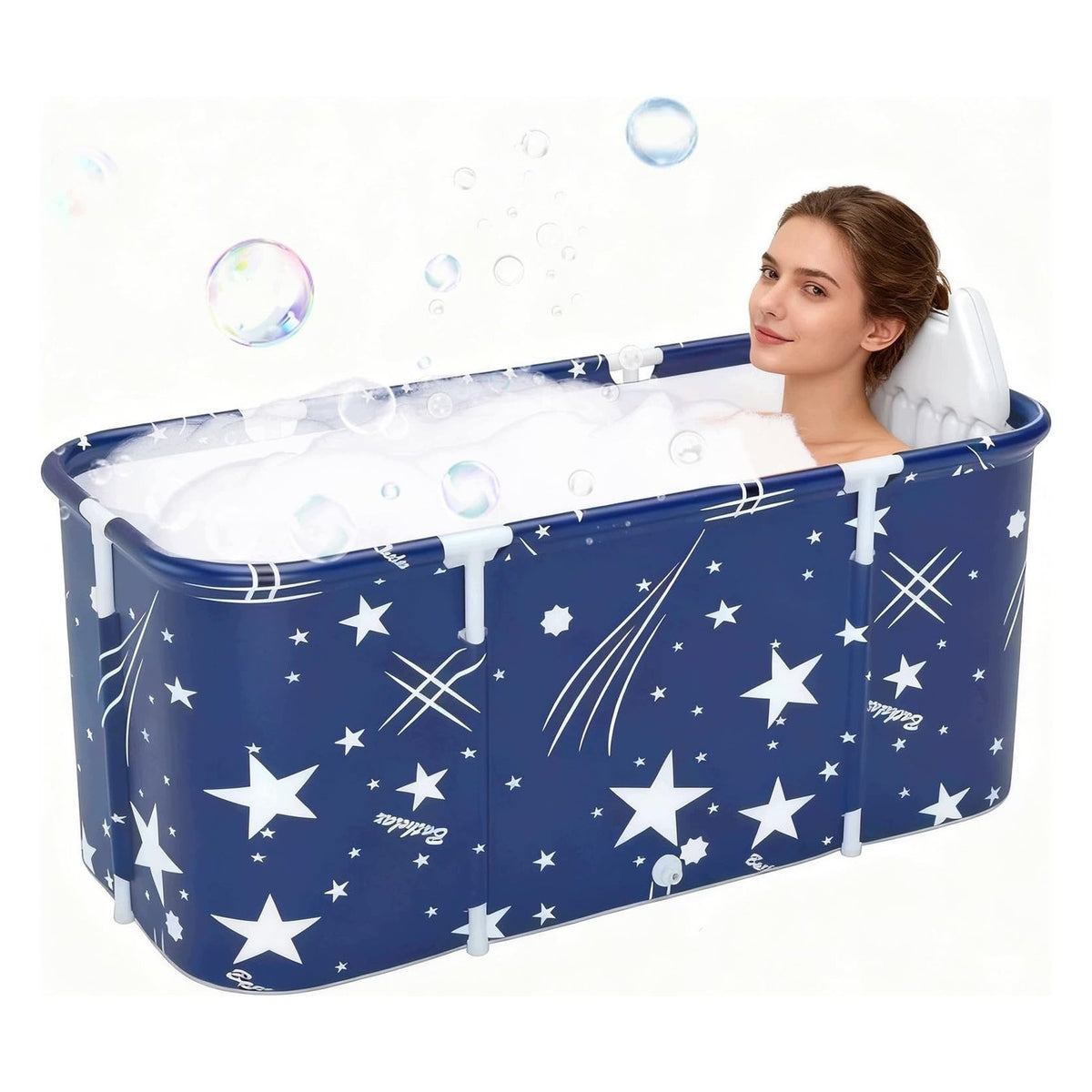 Folding bathtub for adults - portable with pillow - 120x55x50 cm