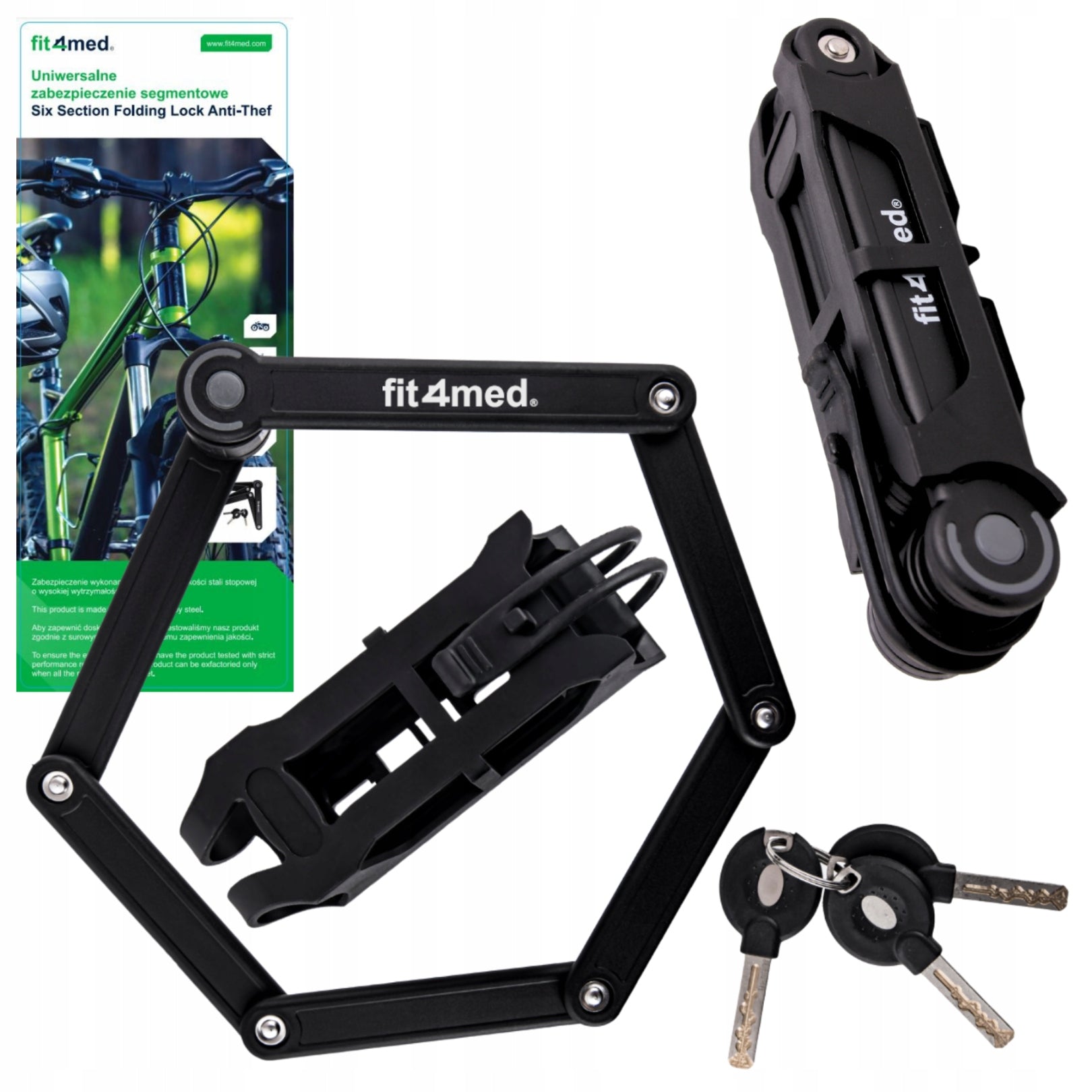 Folding bicycle lock steel clasp anti-theft protection Color black