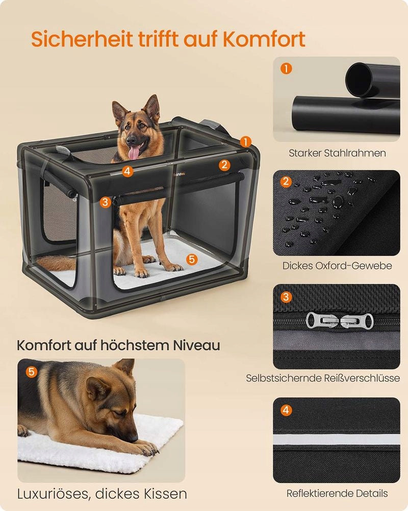 Folding cage dog transporter XXL 107×71×71cm 4 doors pocket handles Size XXL