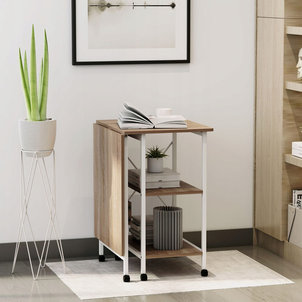 Folding computer table on wheels MDF natural 107 x 55 x 76 cm Brand no brand