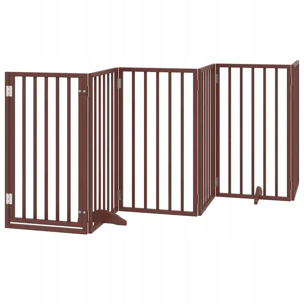 Folding dog gate, with door, 9 panels, brown, 450 cm Brand VidaXL