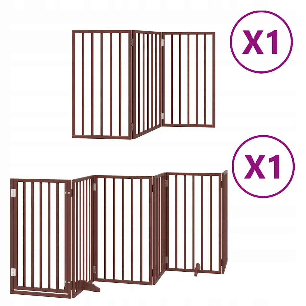 Folding dog gate, with door, 9 panels, brown, 450 cm