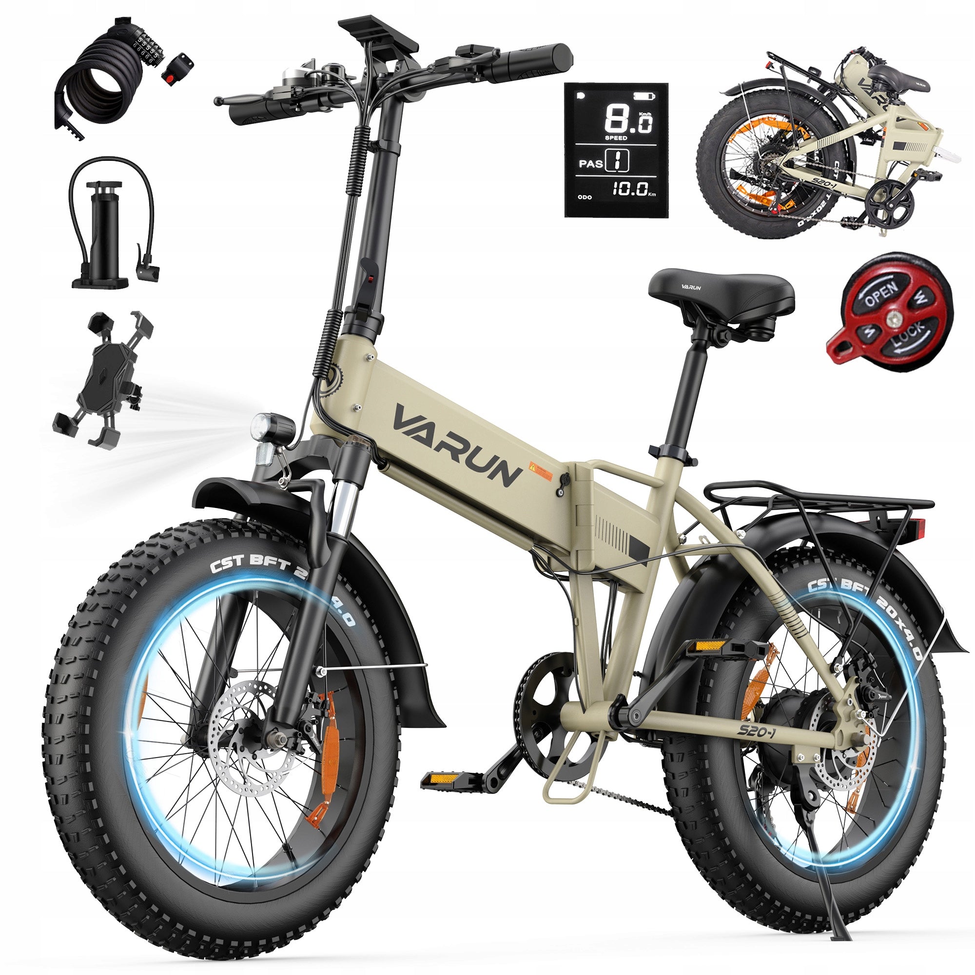 Folding electric bike VARUN 20x4'' VARUN 13Ah 120HP 250W Male/Women's