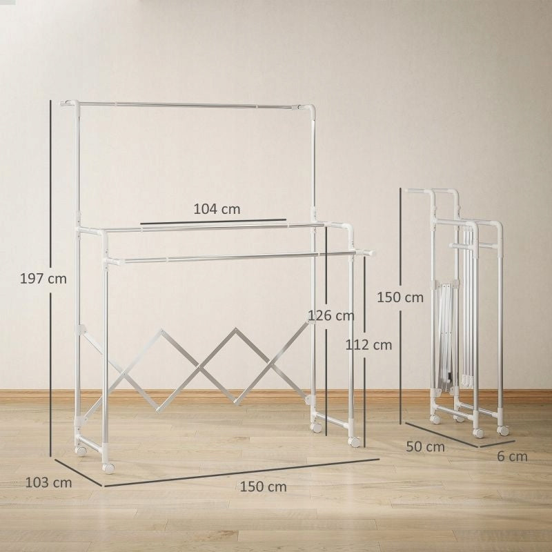Folding, freestanding clothes hanger with wheels Product weight with unit packaging 7.5 kg