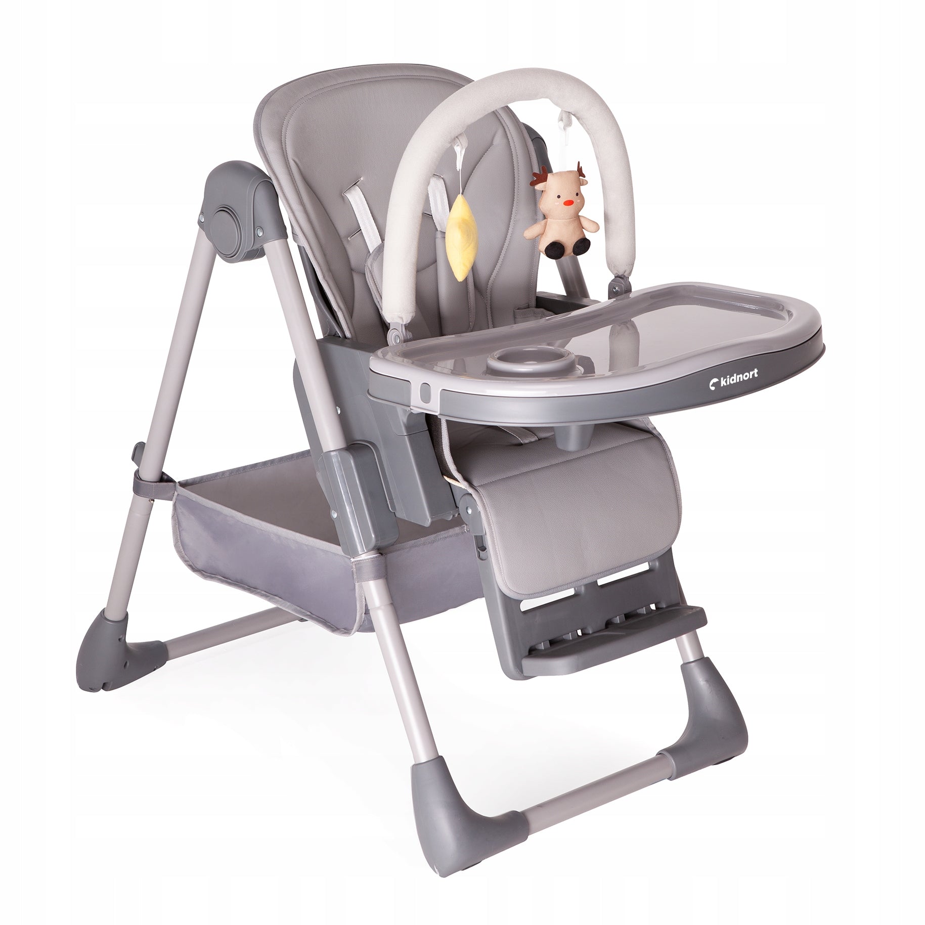 Folding high chair Jordgubbe tray, footrest, headband grey Brand Kidnort