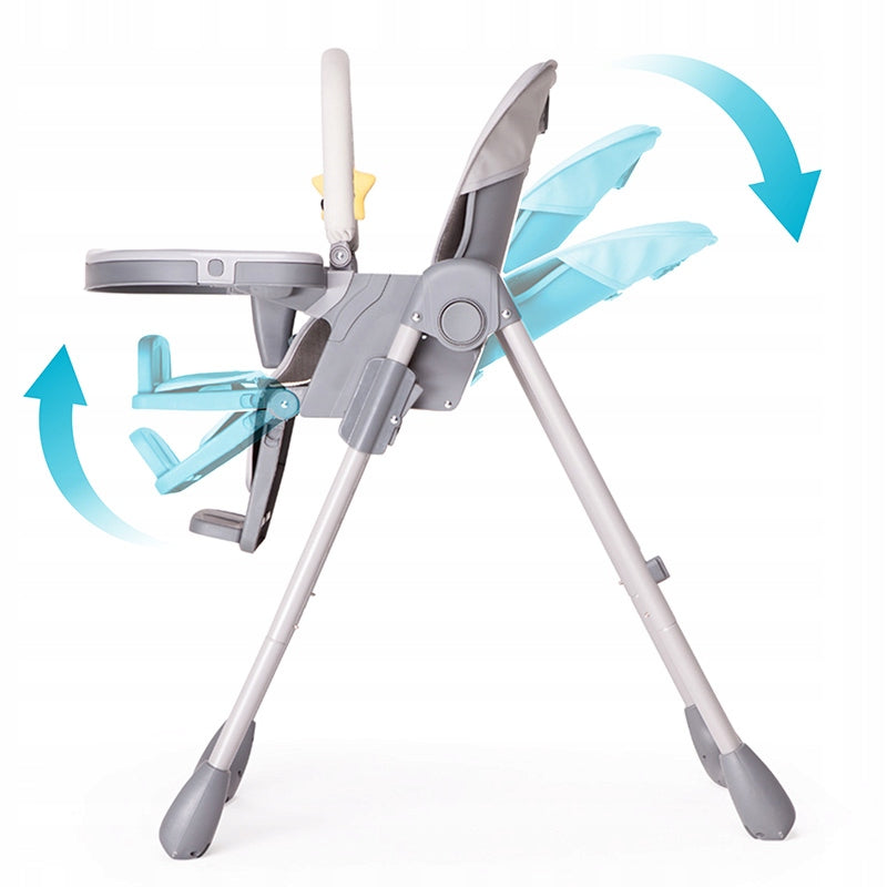 Folding high chair Jordgubbe tray, footrest, headband grey Color shades of gray and silver