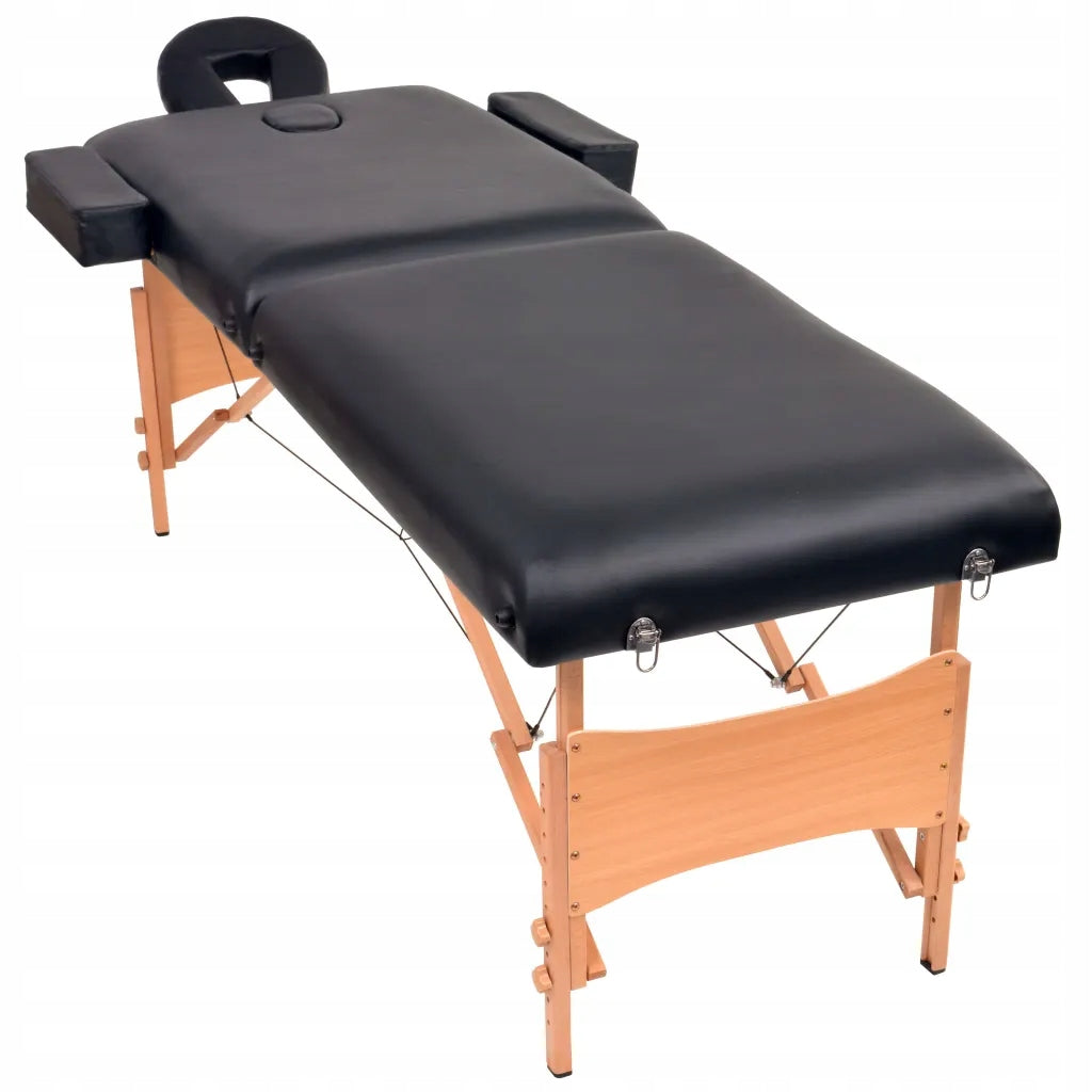 Folding massage table, black, 218x90cm, solid wood Brand no brand
