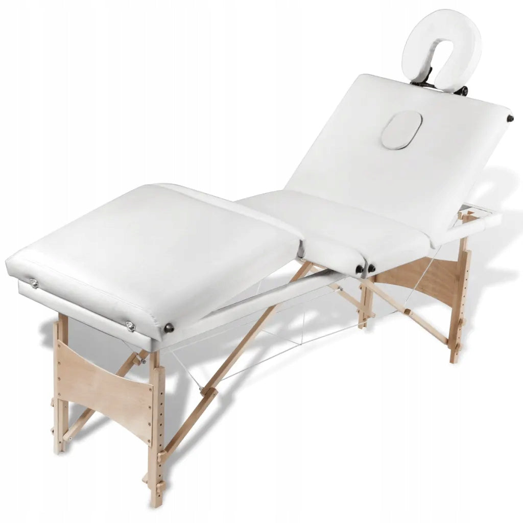 Folding massage table with wooden frame, 4 zones, cream Kind folding table