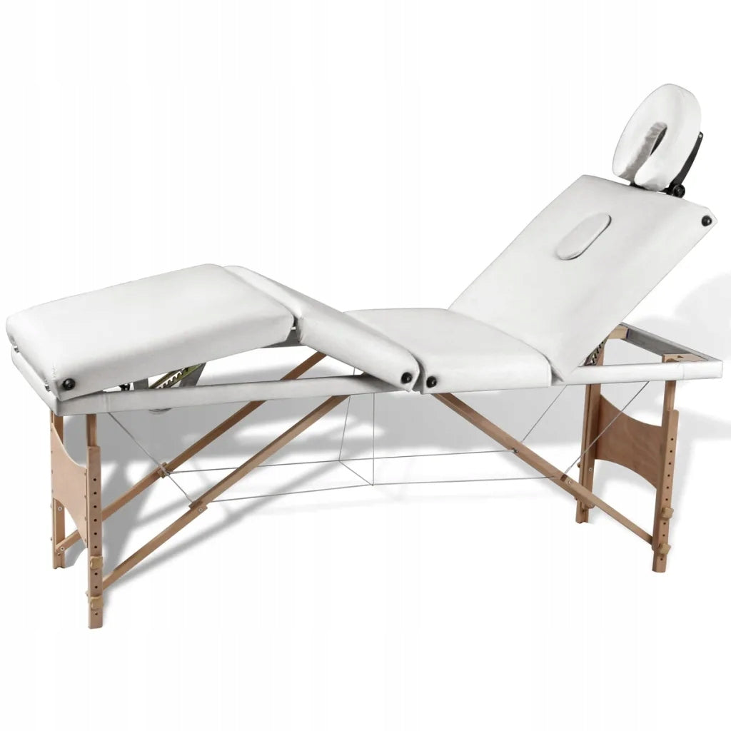 Folding massage table with wooden frame, 4 zones, cream