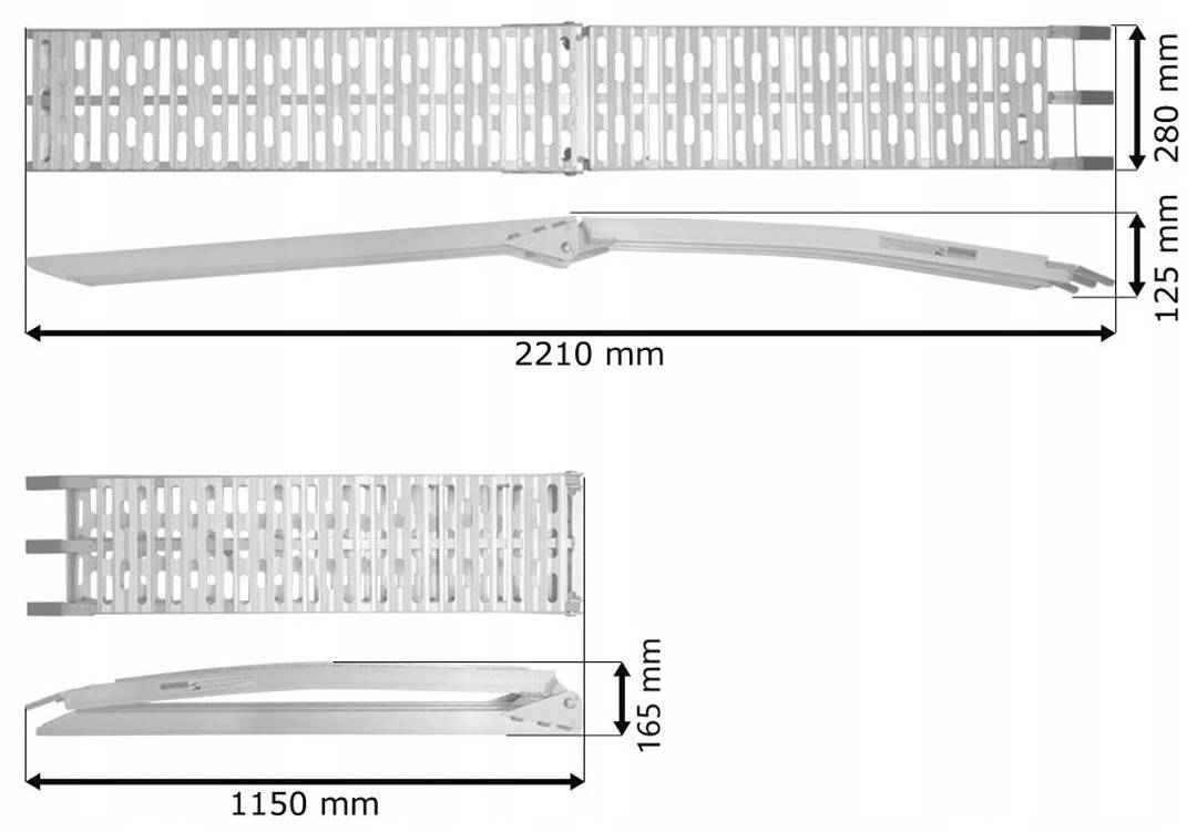 Folding ramp with belt UNITRAILER aluminium loading ramp 221cm 340kg Manufacturer code 16163